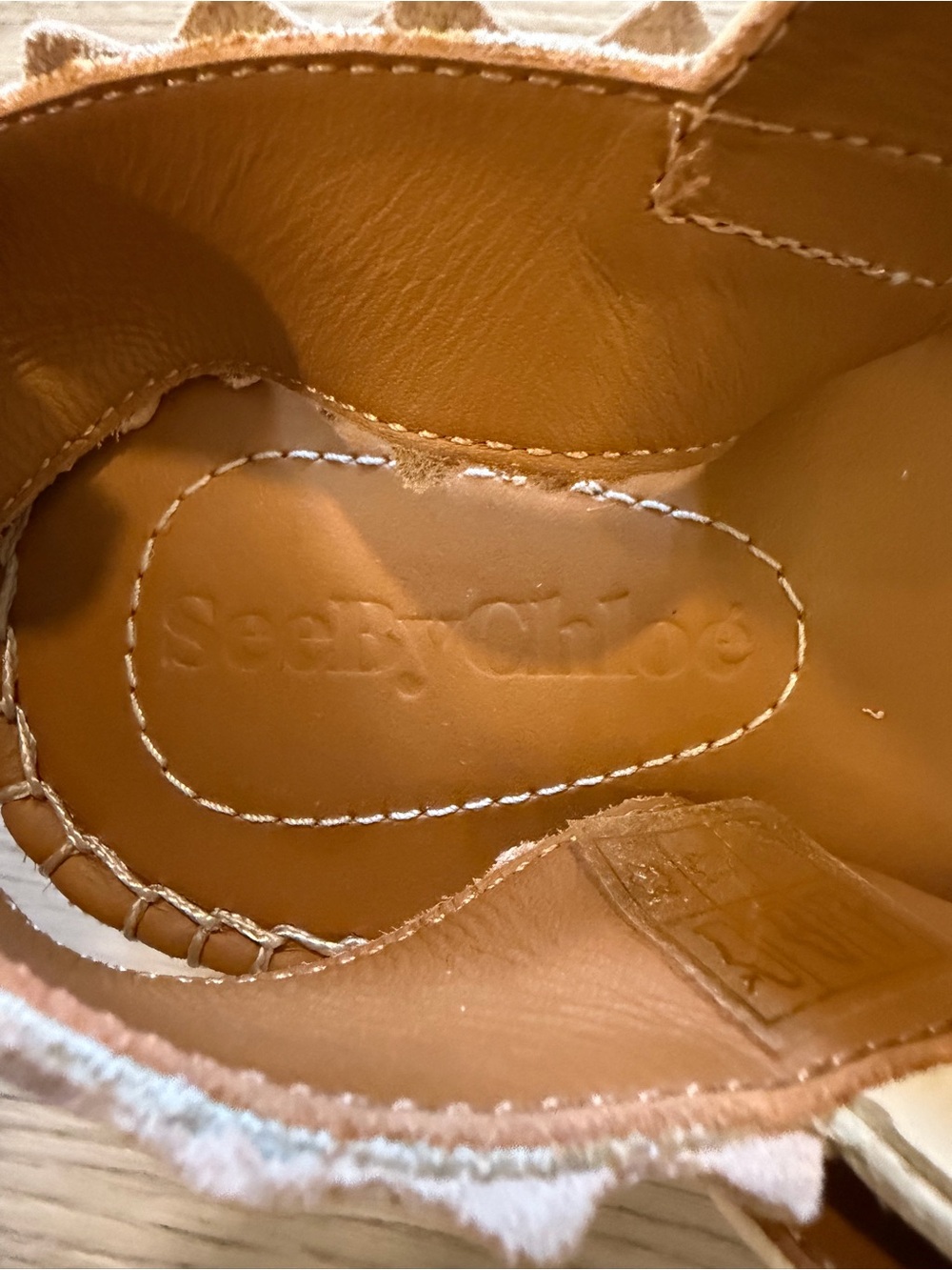 SEE BY CHLOÉ Sandals Glyn Espadrille Platform Strap Tan Leather Women's 10 Sz 41 - Picture 8 of 14